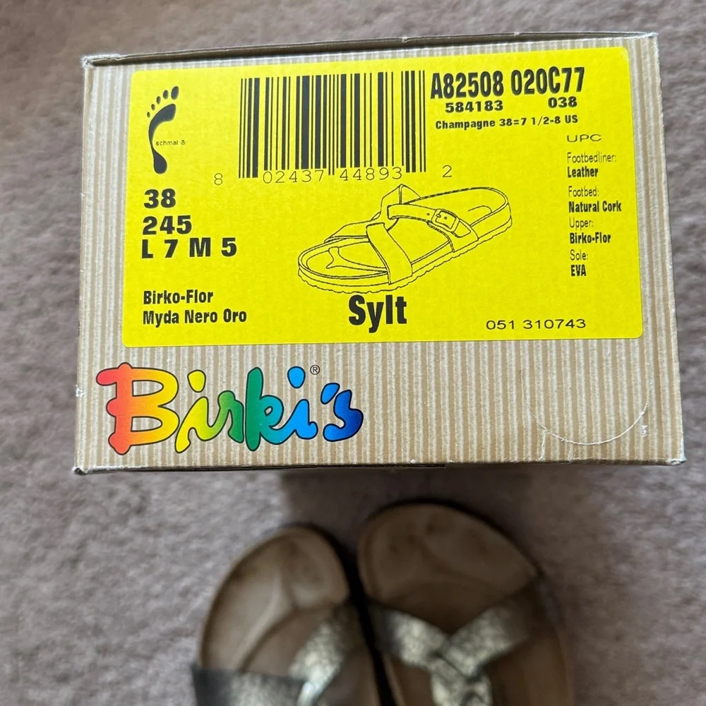 Birkenstock Birkis Metallic Bronze Crossover Straps. Snakeskin look. Size 38